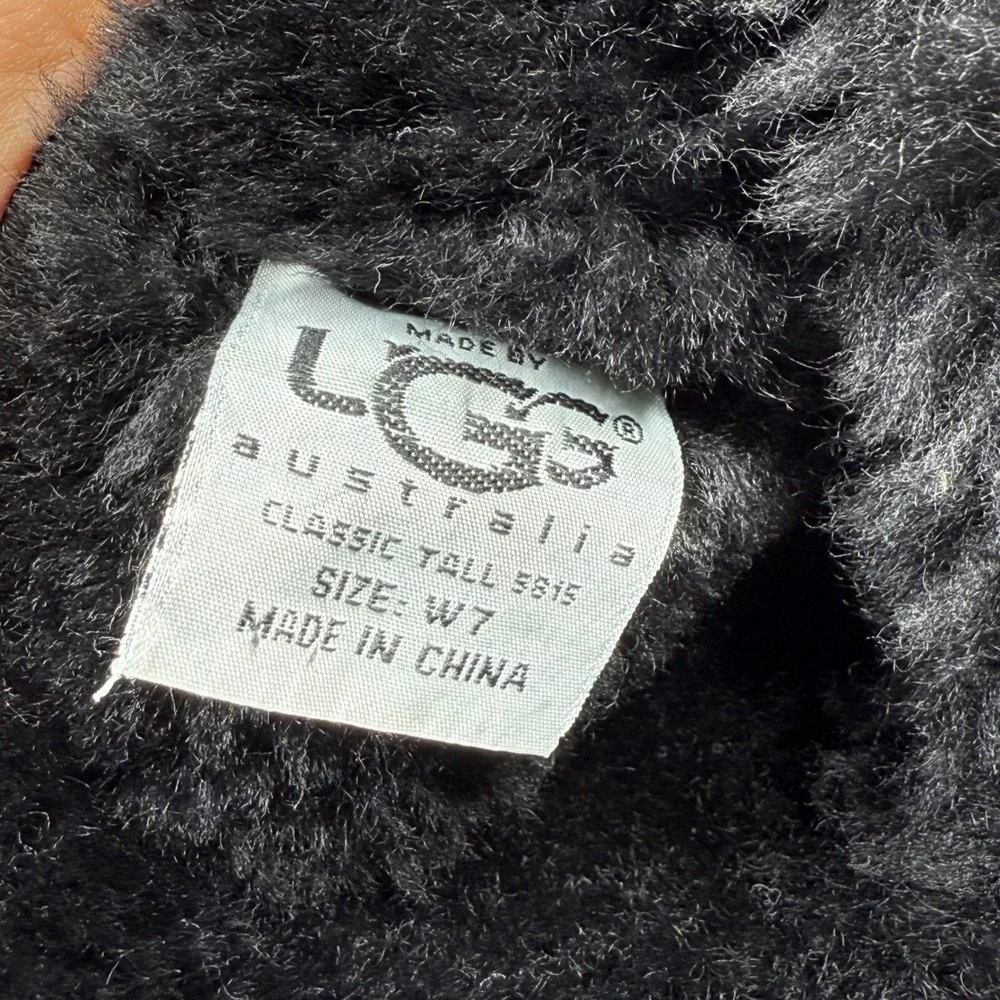 Black UGG Australia Tall Boots Sheepskin Fur Lined Fold‎ Over Cuff Women's 7